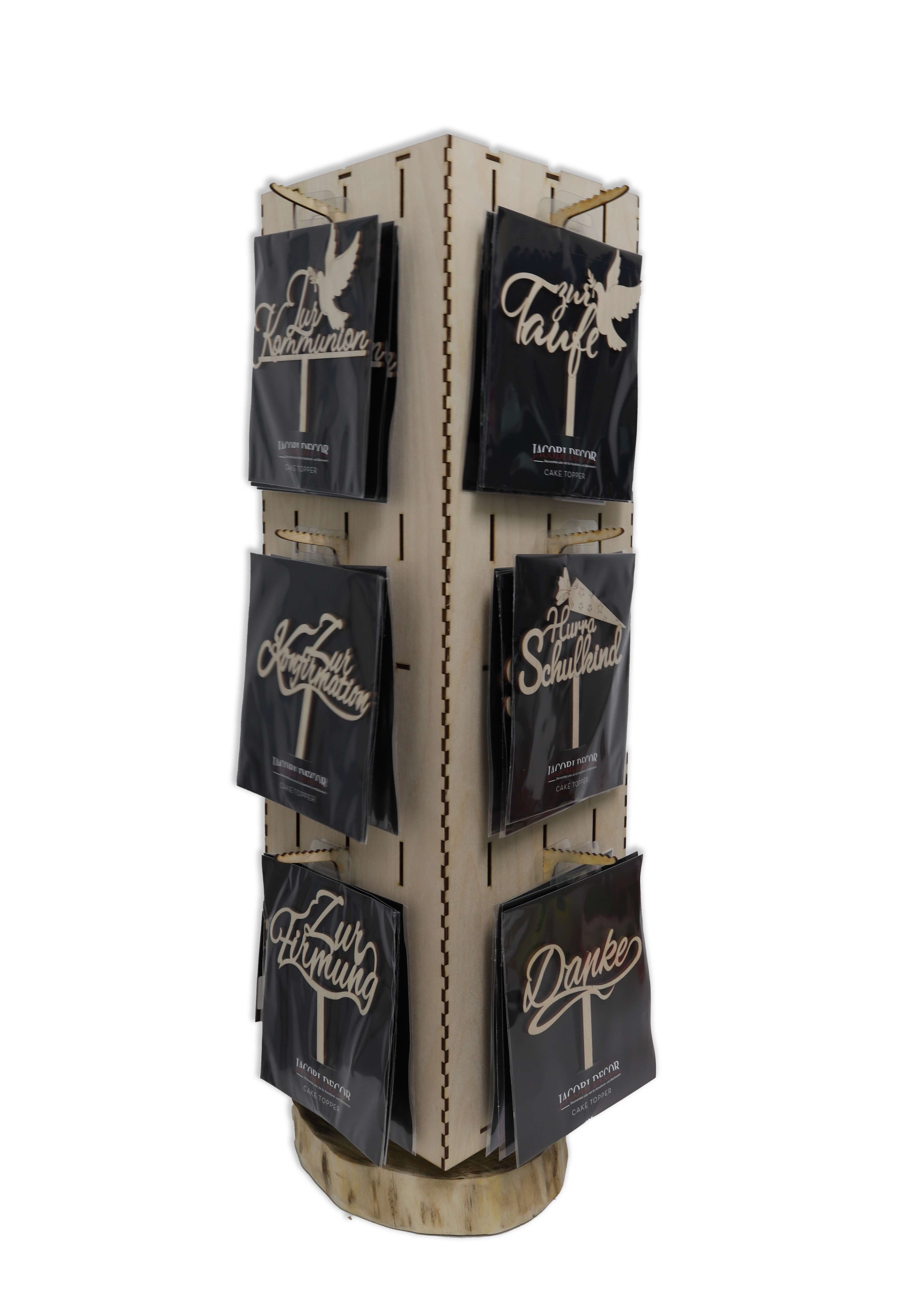 Display Rack Topper Cake Topper Display mit 36 Holz-Toppern – 12 Designs