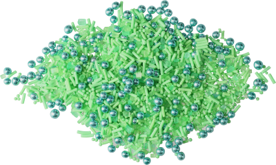 Grüne Streudekore mit kleinen blauen Perlen.