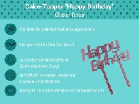Cake Topper Happy Birthday Glitzer Rosa Bulletpoints