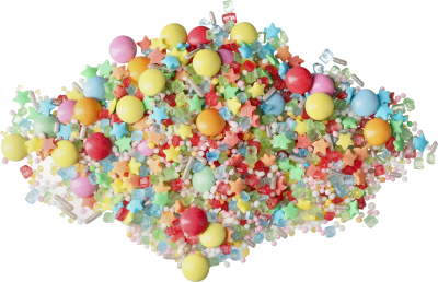 Fröhlich buntes Streudekor mit Sternen.