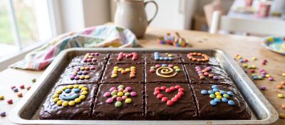 Smartykuchen auf Blech mit verschiedenen Mustern