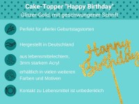 Cake-Topper "Happy Birthday" Gold Bulletpoints