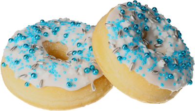 Leckerer Donut mit wunderschöner blauer und silberner Streudekoration.