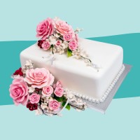Zuckerblumenbouquet rosa Rosen Maxi auf Torte