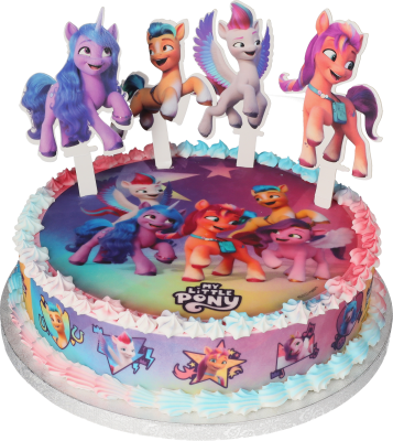 My little Pony Set aus: 5 Figuren / Pappe 1x20cm Zuckeraufleger,4xTortenbänder Zucker 28x4cm