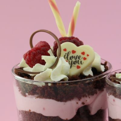 Himbeerdessert mit Schokoladendekor
