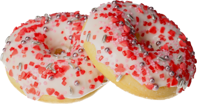 Leckerer Donut mit wunderschöner roter und silberner Streudekoration.
