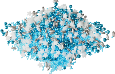 Winterliche blaue Streudekor-Mischung mit kleinen Sternen und glänzenden Silberperlen. 