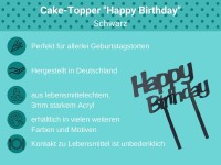 Cake-Topper Happy Birthday Schwarz Bulletpoints