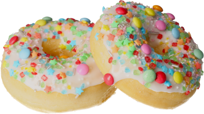 Leckerer Donut mit festlichen und fröhlich bunten Streudekoren.