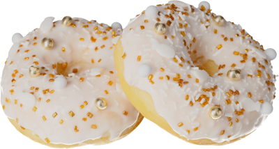 Leckerer Donut mit wunderschönen weißen und goldenen Streudekoren.