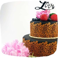 Sweet Lace Pearl Bronce Gold Spitzenrand auf schwarzer Torte