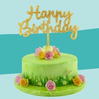 Cake-Topper "Happy Birthday" Glitzer-Gold
