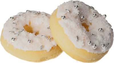 Delicious donut with beutiful white and silver streudekore. 
