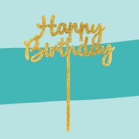Cake-Topper "Happy Birthday" Glitzer-Gold