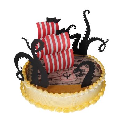 Eine Piratentorte mit hohen Segeln und großen Kraken-Tentakeln