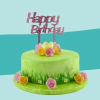 Cake Topper Happy Birthday Glitzer Rosa