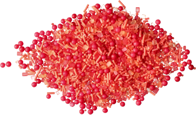 Roter Streuddekore mit kleinen roten Perlen.